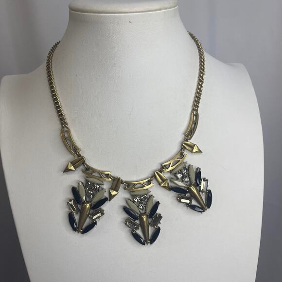 J. Crew J Crew gold tone statement necklace signed costume jewelry faux jewels - Picture 3 of 14